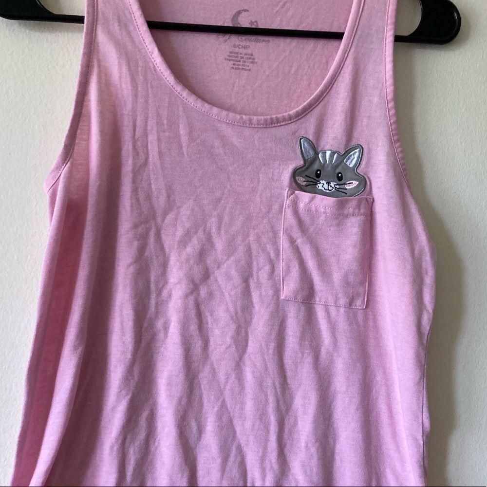 Womens Adorable Cat Kitten Pocket Tank Top